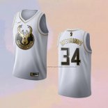 Camiseta Golden Edition Milwaukee Bucks Giannis Antetokounmpo NO 34 Blanco