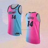 Camiseta Miami Heat Tyler Herro NO 14 Ciudad 2020-21 Autentico Azul Rosa