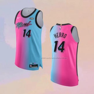 Camiseta Miami Heat Tyler Herro NO 14 Ciudad 2020-21 Autentico Azul Rosa