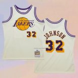 Camiseta Los Angeles Lakers Magic Johnson NO 32 Mitchell & Ness Chainstitch Crema