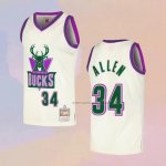 Camiseta Milwaukee Bucks Ray Allen NO 34 Mitchell & Ness Chainstitch Crema