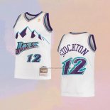 Camiseta Nino Utah Jazz John Stockton NO 12 Hardwood Classics Throwback 1996-97 Blanco