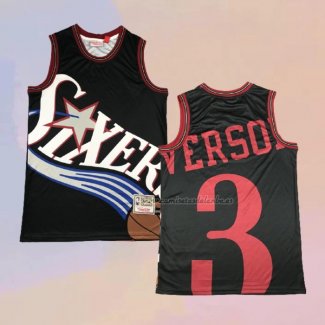 Camiseta Philadelphia 76ers Allen Iverson NO 3 Mitchell & Ness Big Face Negro