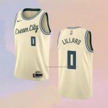 Camiseta Milwaukee Bucks Damian Lillard NO 0 Ciudad 2019-20 Crema