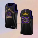 Camiseta Los Angeles Lakers Lebron James NO 23 Ciudad 2023-24 Negro