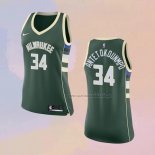 Camiseta Mujer Milwaukee Bucks Giannis Antetokounmpo NO 34 Icon Verde