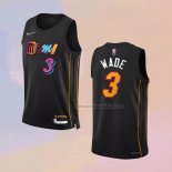 Camiseta Miami Heat Dwyane Wade NO 3 Ciudad 2021-22 Negro