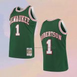 Camiseta Milwaukee Bucks Oscar Robertson NO 1 Mitchell & Ness 1971-72 Verde